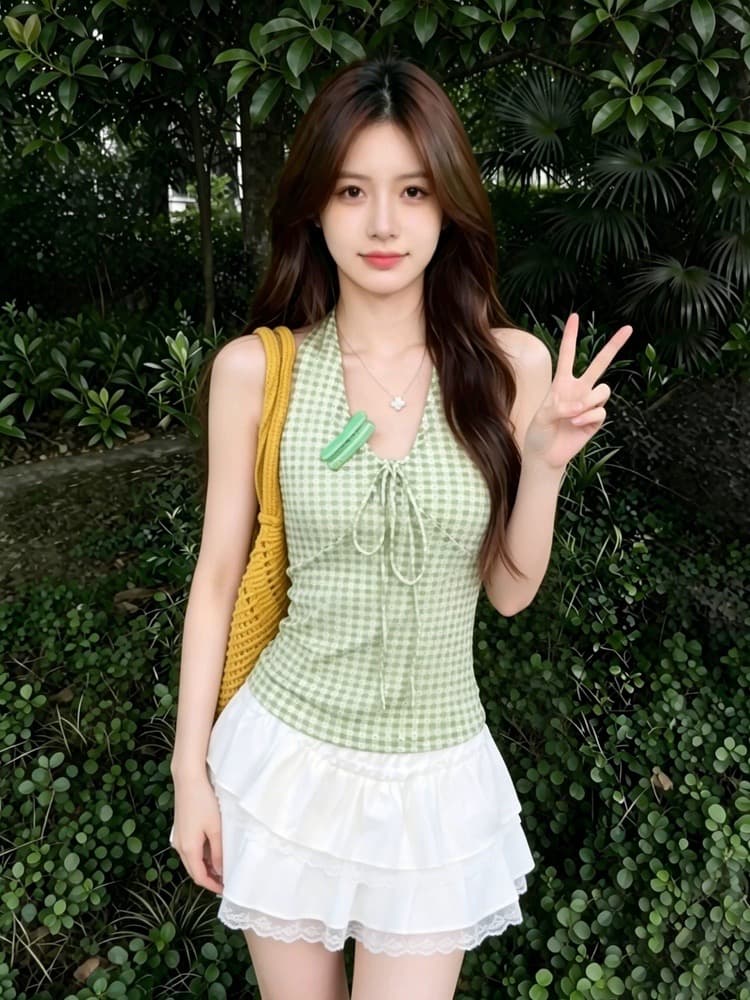 1 1 라이 우아한 260 그램 행침 목 레이스업 캐미솔 여름 새로운 순수한 욕망 핫걸 바람 몸매 가꾸기 슬림해 보이는 맨위