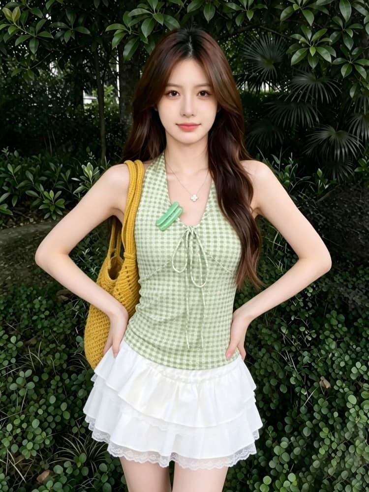 1 1 라이 우아한 260 그램 행침 목 레이스업 캐미솔 여름 새로운 순수한 욕망 핫걸 바람 몸매 가꾸기 슬림해 보이는 맨위 이미지 4