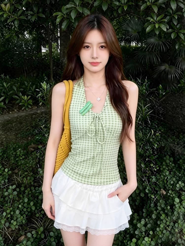 1 1 라이 우아한 260 그램 행침 목 레이스업 캐미솔 여름 새로운 순수한 욕망 핫걸 바람 몸매 가꾸기 슬림해 보이는 맨위 상세 이미지 1