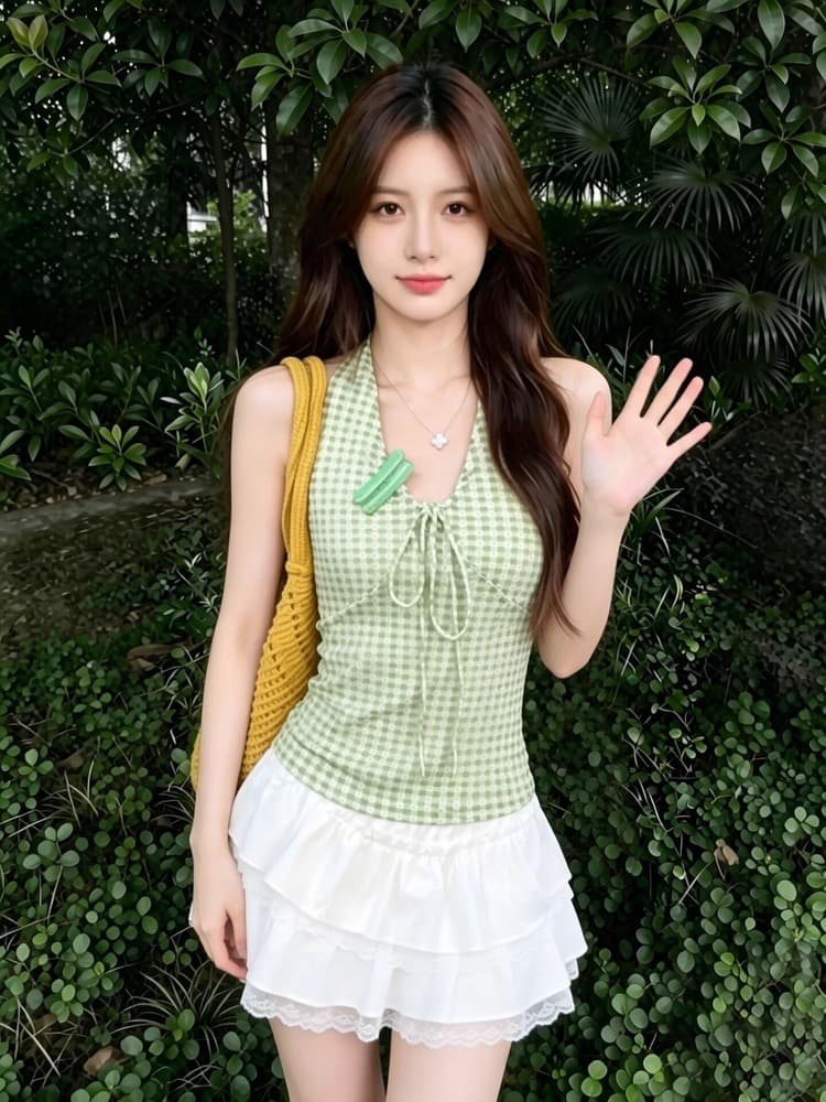 1 1 라이 우아한 260 그램 행침 목 레이스업 캐미솔 여름 새로운 순수한 욕망 핫걸 바람 몸매 가꾸기 슬림해 보이는 맨위 상세 이미지 4