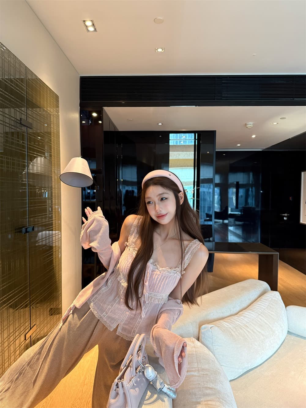 빅 사이즈 지방 mm 한 부서 연령 감소 레이스 레이스업 캐미솔 봄 새로운 긴팔 오픈 가디건 패션 투피스 슈트 상세 이미지 2