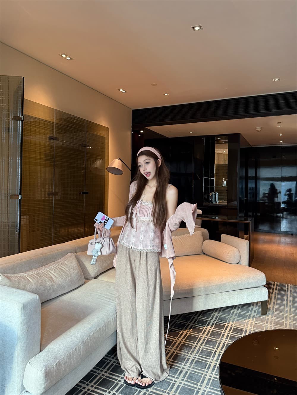빅 사이즈 지방 mm 한 부서 연령 감소 레이스 레이스업 캐미솔 봄 새로운 긴팔 오픈 가디건 패션 투피스 슈트 상세 이미지 10