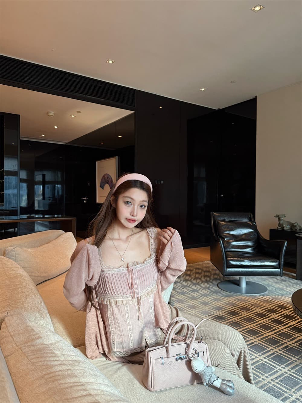 빅 사이즈 지방 mm 한 부서 연령 감소 레이스 레이스업 캐미솔 봄 새로운 긴팔 오픈 가디건 패션 투피스 슈트 상세 이미지 16