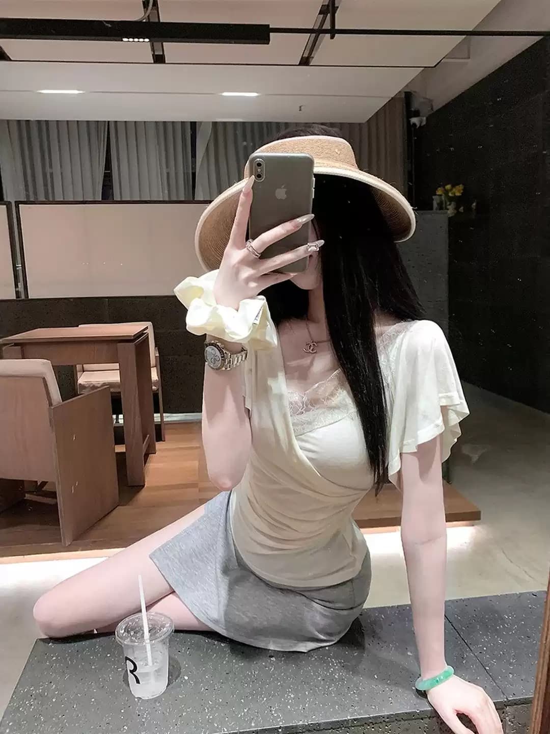 2026 한 부서 순수한 욕망 바람 V넥 레이스 십자가 반팔 티셔츠 여성 여름 새로운 핫걸 몸매 가꾸기 허리 수축 맨위 상세 이미지 2