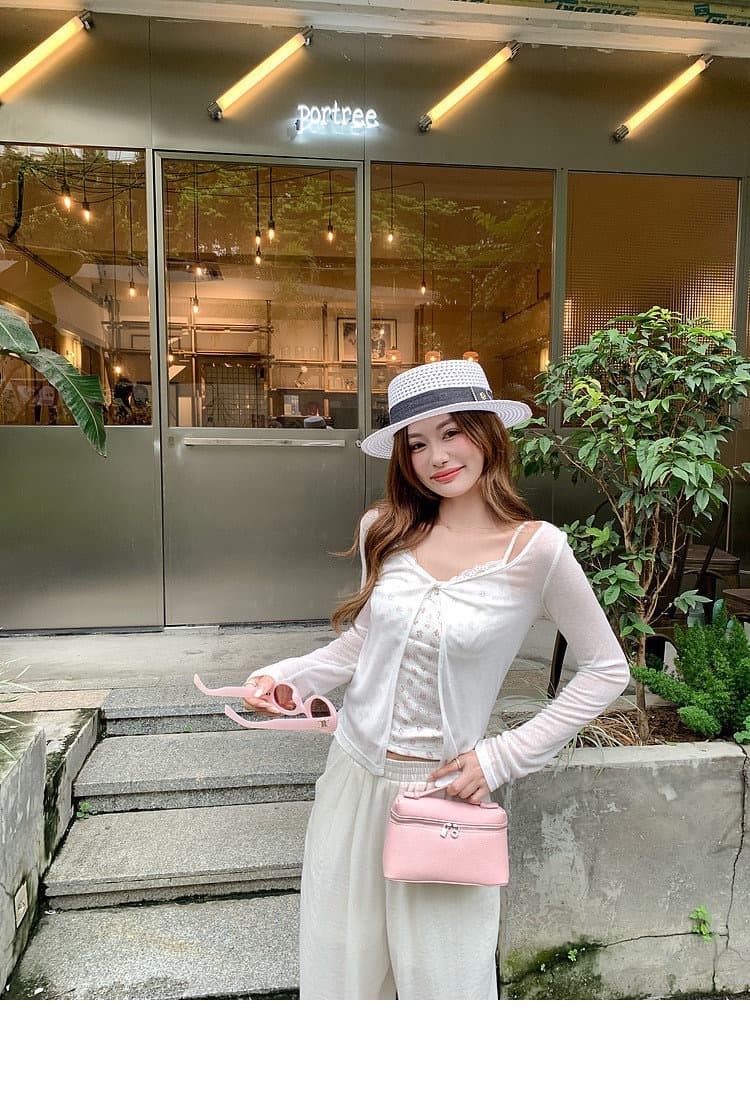 한 부서 화이트 오프숄더 긴팔 티셔츠 여성 여름 착용 가져 가라. 자외선 차단 블라우스 Tulle 맨위 꽃무늬 슬립 투피스 세트 상세 이미지 9