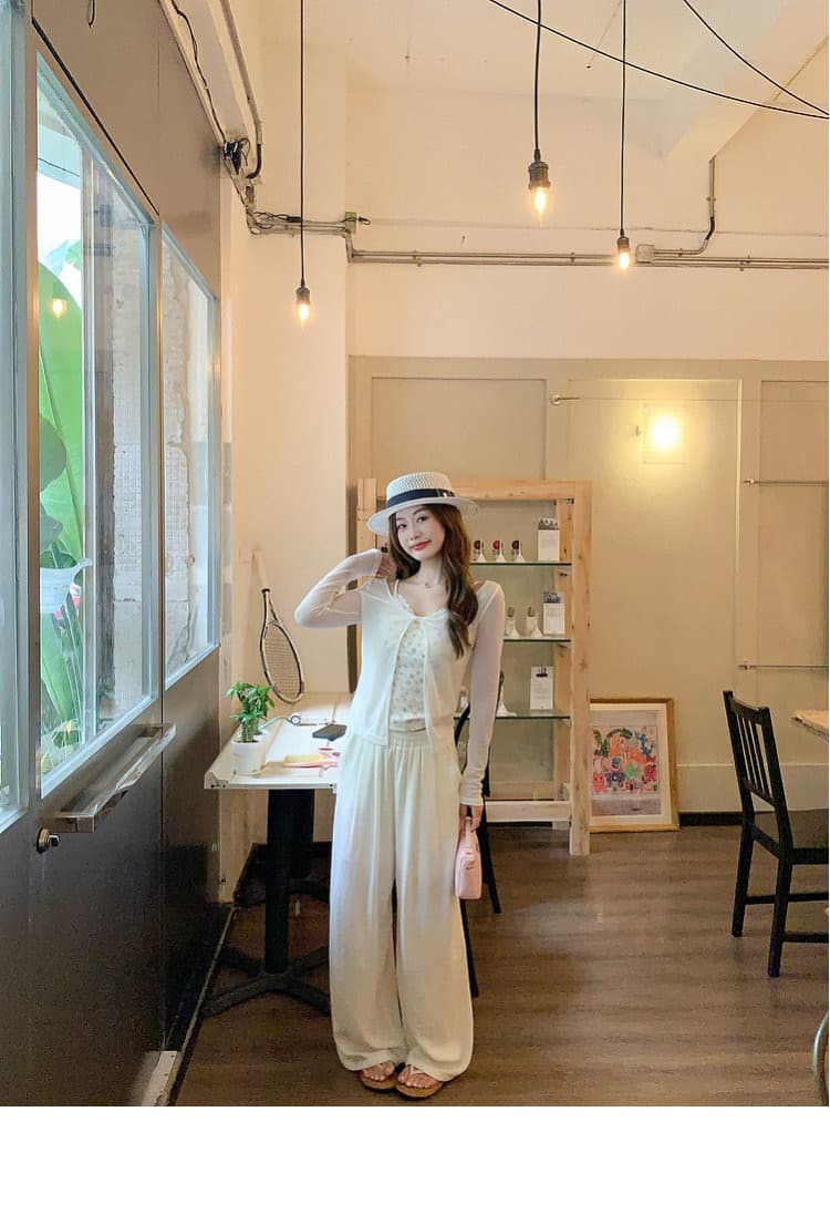 한 부서 화이트 오프숄더 긴팔 티셔츠 여성 여름 착용 가져 가라. 자외선 차단 블라우스 Tulle 맨위 꽃무늬 슬립 투피스 세트 상세 이미지 10