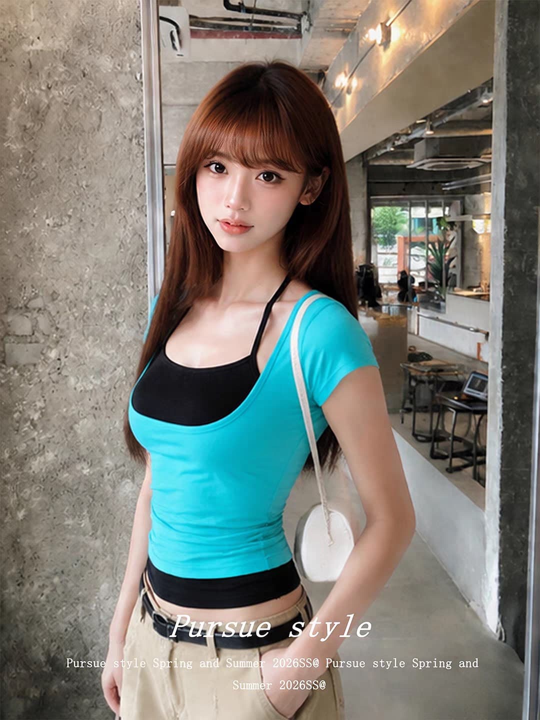 1 1 인 면 260 그램 투피스 세트 한 부서 핫걸 스택 착용 슬립 반팔 티셔츠 두 조각 여성 세트 이미지 3