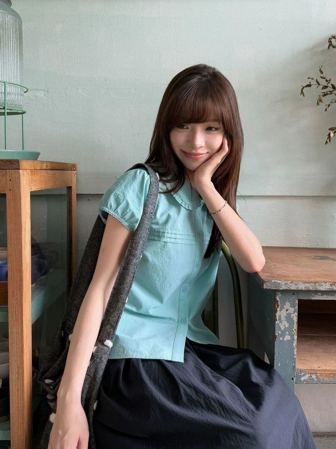 정가 순면 장기 Pleat 레이스 베이비 칼라 고급 작은 셔츠 여성 여름 시안 반팔 셔츠 맨위 상세 이미지 2