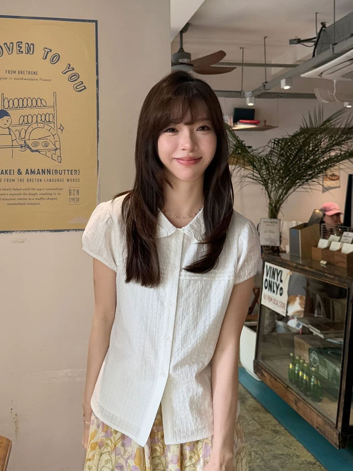 정가 순면 장기 Pleat 레이스 베이비 칼라 고급 작은 셔츠 여성 여름 시안 반팔 셔츠 맨위 상세 이미지 8