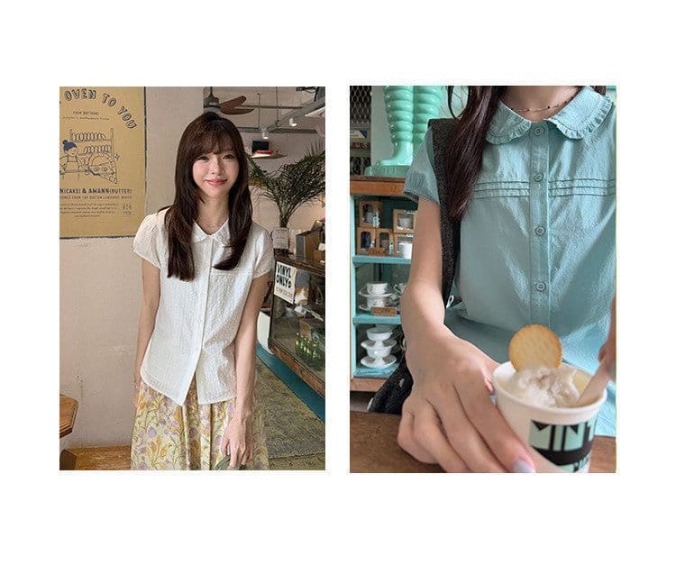 정가 순면 장기 Pleat 레이스 베이비 칼라 고급 작은 셔츠 여성 여름 시안 반팔 셔츠 맨위 상세 이미지 11