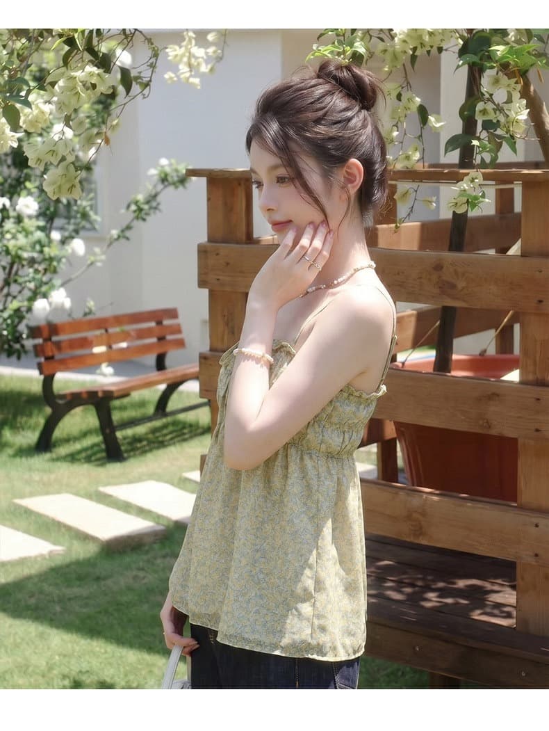 원본 원단 것 녹색 꽃무늬 캐미솔 여름 새로운 루즈핏 다용도 품격 민소매 맨위 상세 이미지 9