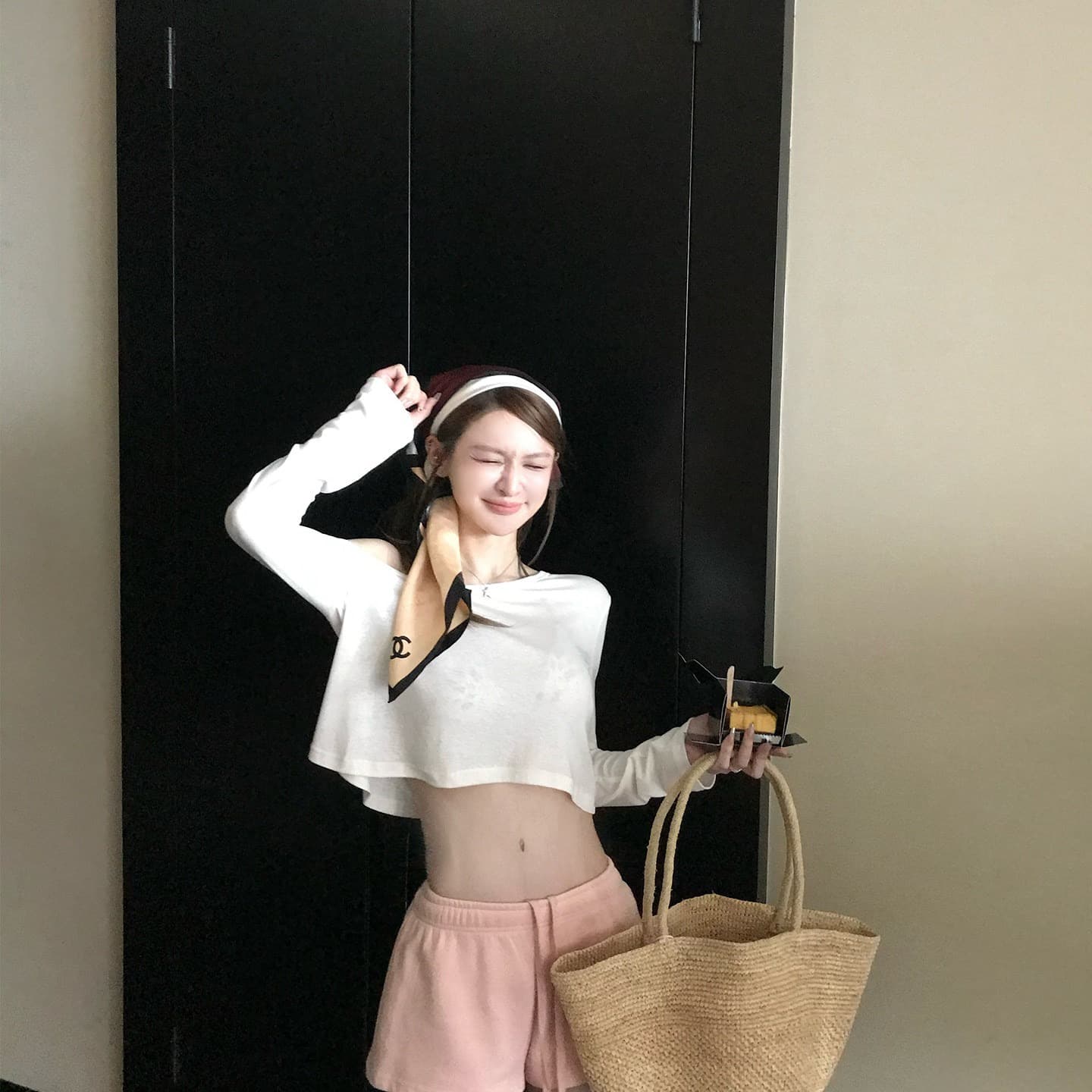 260 그램 사람들 면 아메리칸 핫걸 쇼트 스타일 티셔츠 다용도 비스듬한 어깨 의류 여성 여름과 가을 오프숄더 허리 수축 몸매 가꾸기 긴팔 이미지 5