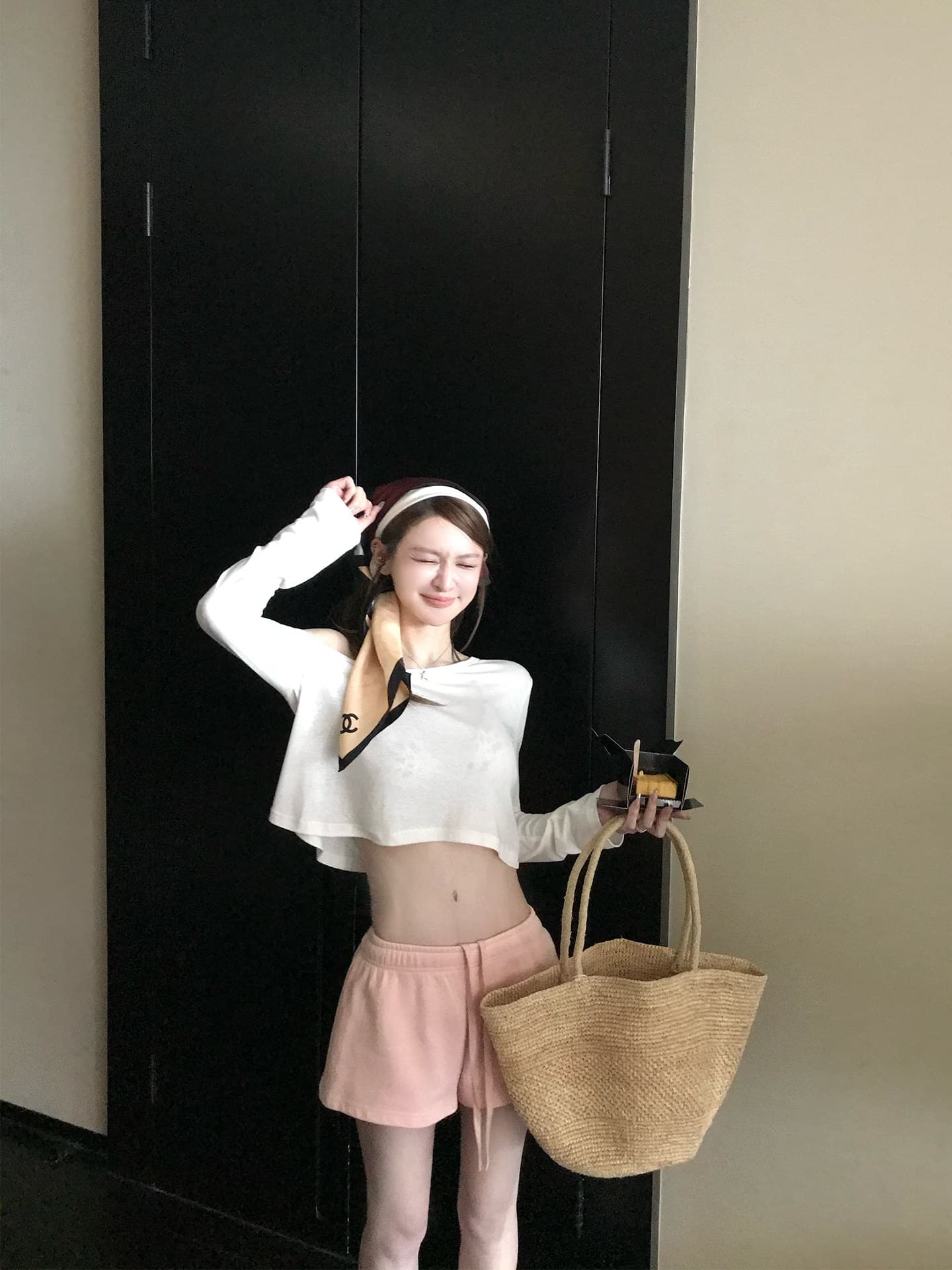 260 그램 사람들 면 아메리칸 핫걸 쇼트 스타일 티셔츠 다용도 비스듬한 어깨 의류 여성 여름과 가을 오프숄더 허리 수축 몸매 가꾸기 긴팔 상세 이미지 7