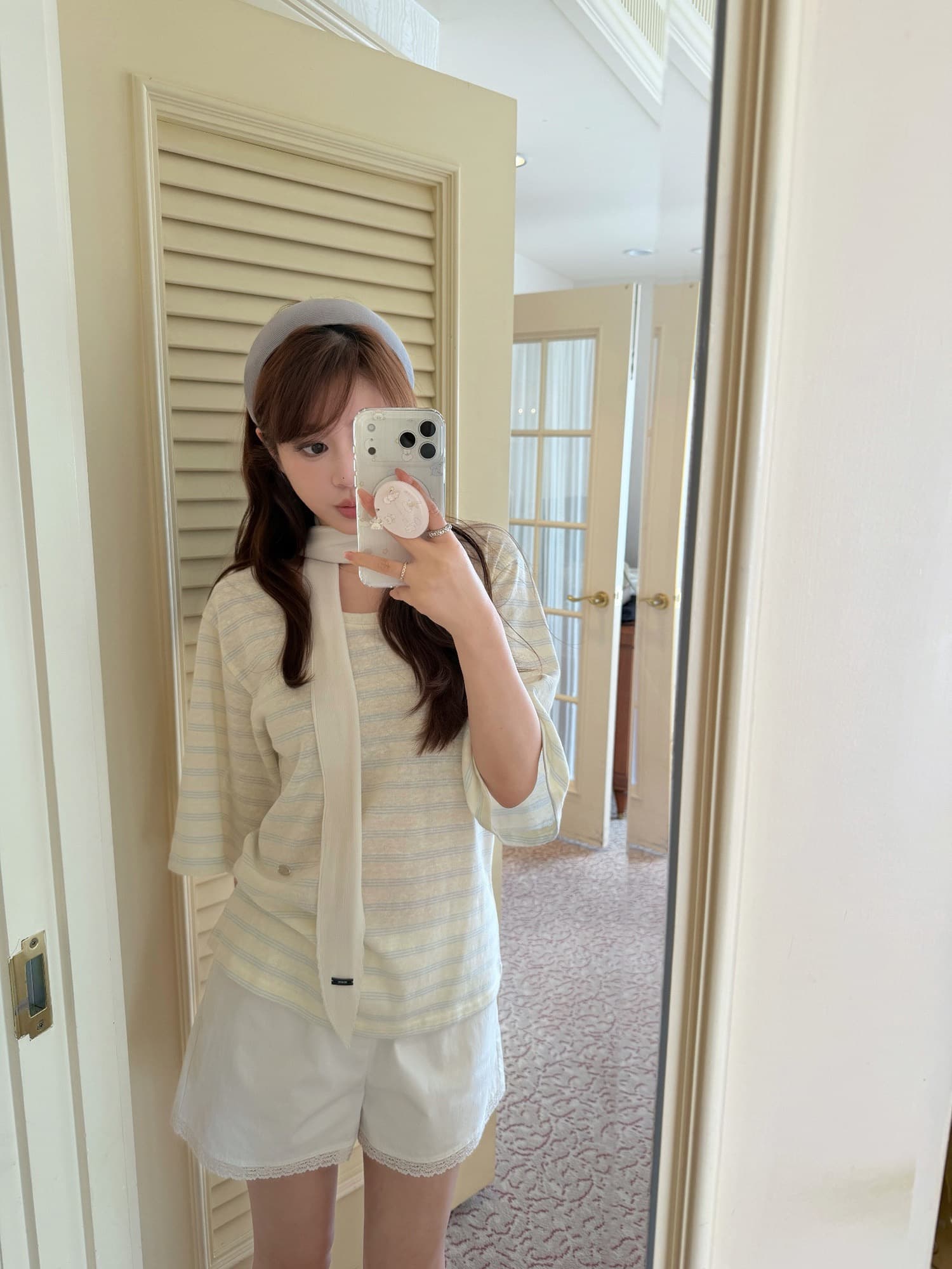ahy 느슨함 굴곡 tee 신선함 밝은색 스트라이프 루즈핏 통기성 티셔츠 여름 자외선 차단 블라우스 신제품 상세 이미지 1