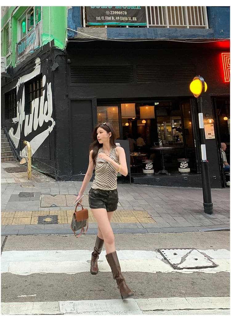 한 부서 배색 스트라이프 행침 목 조끼 여성 여름 매듭 디자인 센스 슬림해 보이는 슬립 개성 제인 트렌디 바람 맨위 트렌디 상세 이미지 3