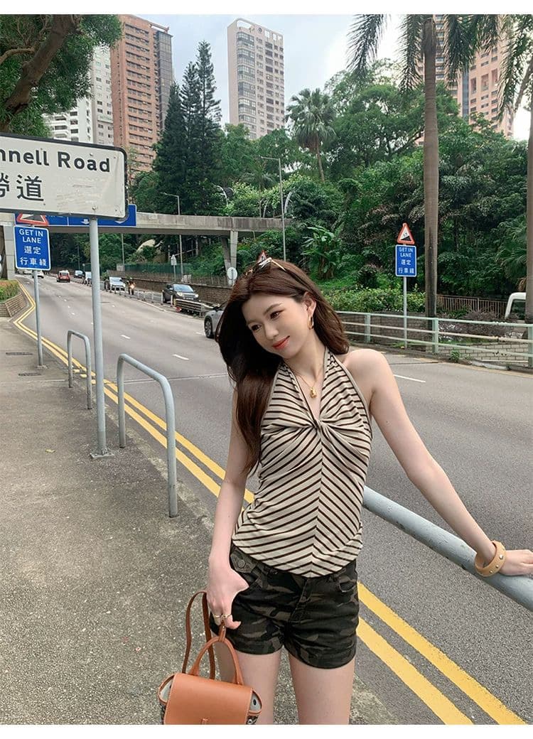 한 부서 배색 스트라이프 행침 목 조끼 여성 여름 매듭 디자인 센스 슬림해 보이는 슬립 개성 제인 트렌디 바람 맨위 트렌디 상세 이미지 11