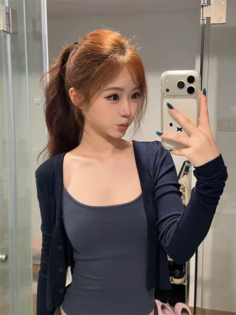 40 1 1 면 210 그램 투피스 세트 섹시함 한 부서 핫걸 바람 슬립 긴팔 세트 여성 이미지 3