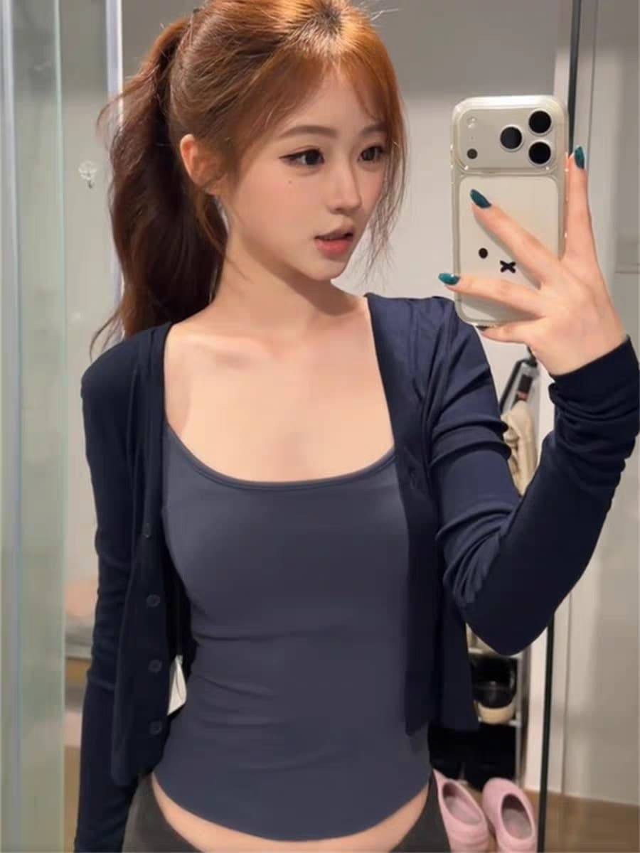 40 1 1 면 210 그램 투피스 세트 섹시함 한 부서 핫걸 바람 슬립 긴팔 세트 여성 상세 이미지 3