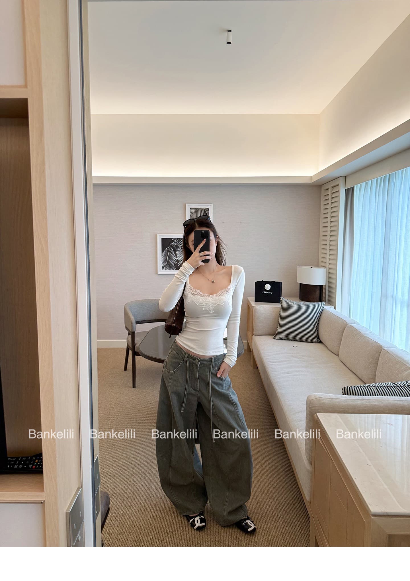 260 그램 사람들 면 한 부서 레이스 우아함 레이스 광장 칼라 긴팔 기본 셔츠 여성 여름과 가을 허리 수축 쇼트 스타일 맨위 상세 이미지 9