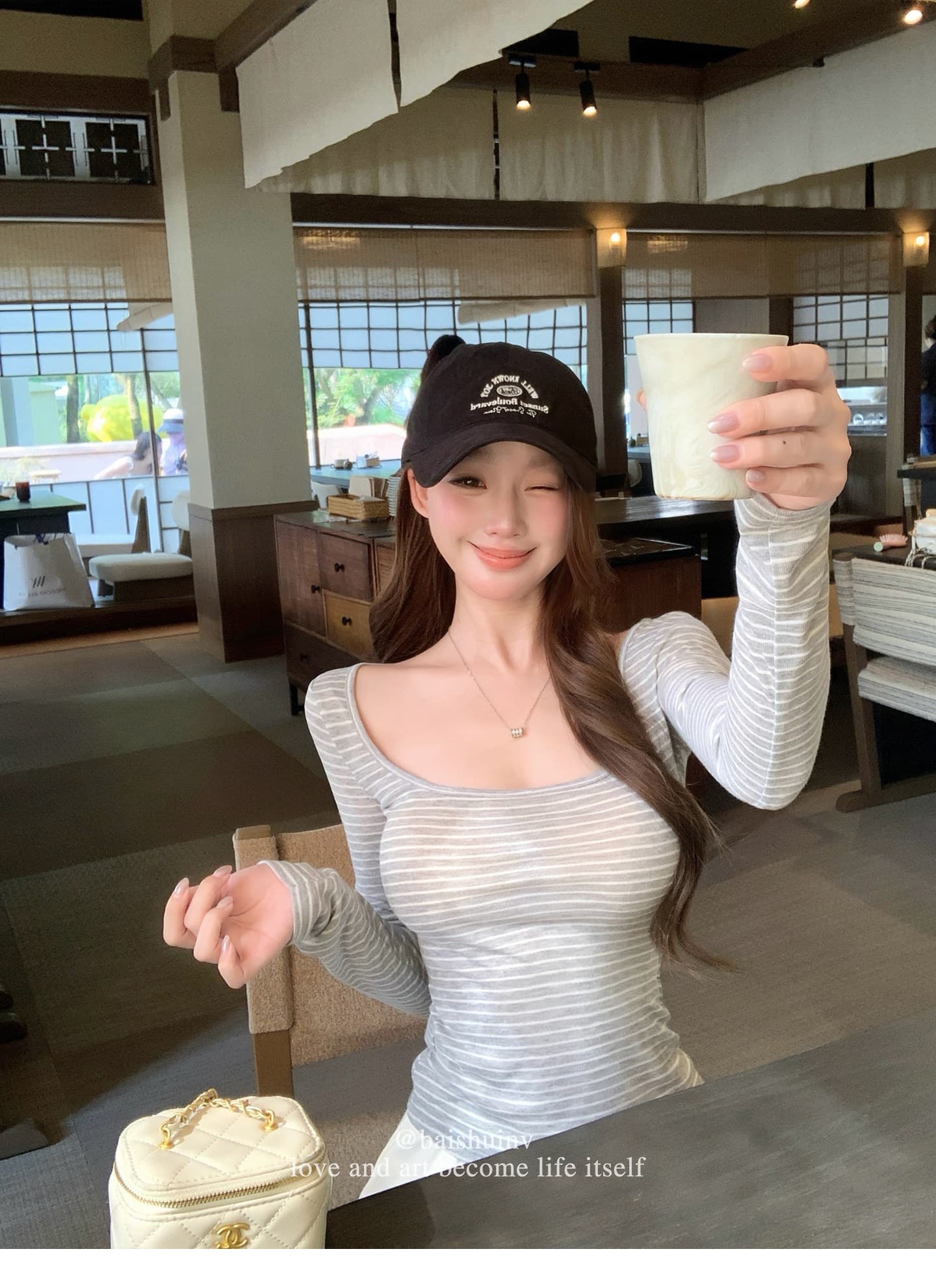 깊은 u 칼라 긴팔 티셔츠 여성 여름과 가을 얇은 스타일 한 부서 부드러운 허리 수축 핫걸 슬림해 보이는 다용도 작은 대중 스트라이프 맨위 상세 이미지 18