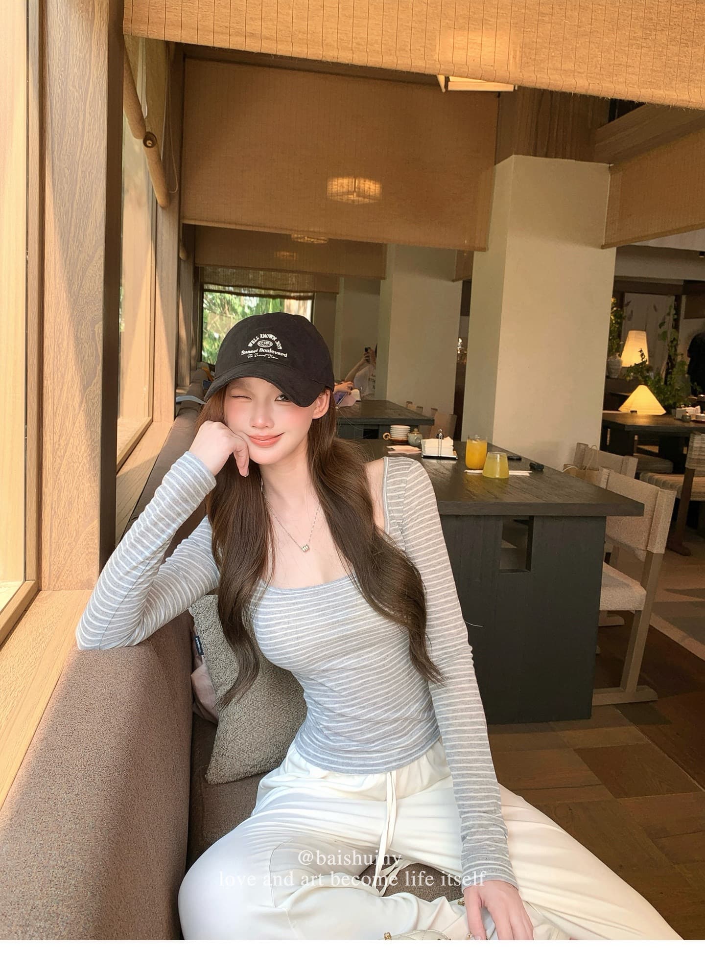 깊은 u 칼라 긴팔 티셔츠 여성 여름과 가을 얇은 스타일 한 부서 부드러운 허리 수축 핫걸 슬림해 보이는 다용도 작은 대중 스트라이프 맨위 상세 이미지 28