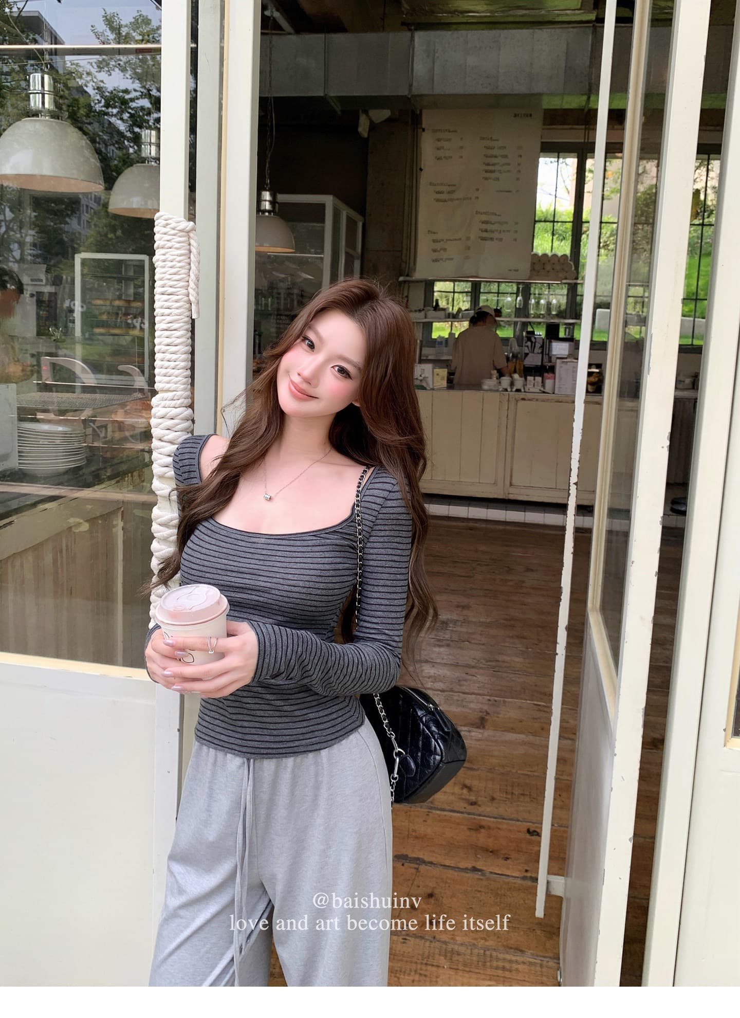 깊은 u 칼라 긴팔 티셔츠 여성 여름과 가을 얇은 스타일 한 부서 부드러운 허리 수축 핫걸 슬림해 보이는 다용도 작은 대중 스트라이프 맨위 상세 이미지 36