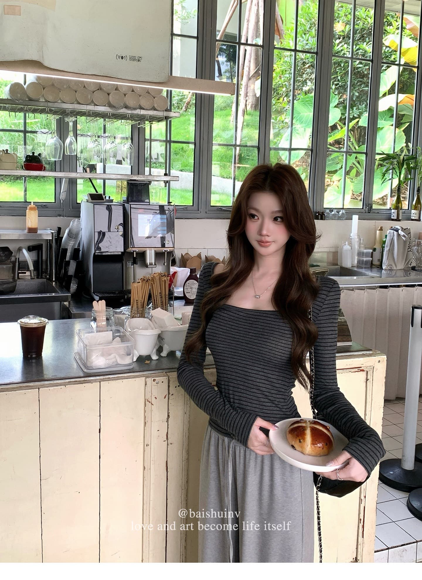 깊은 u 칼라 긴팔 티셔츠 여성 여름과 가을 얇은 스타일 한 부서 부드러운 허리 수축 핫걸 슬림해 보이는 다용도 작은 대중 스트라이프 맨위 상세 이미지 39