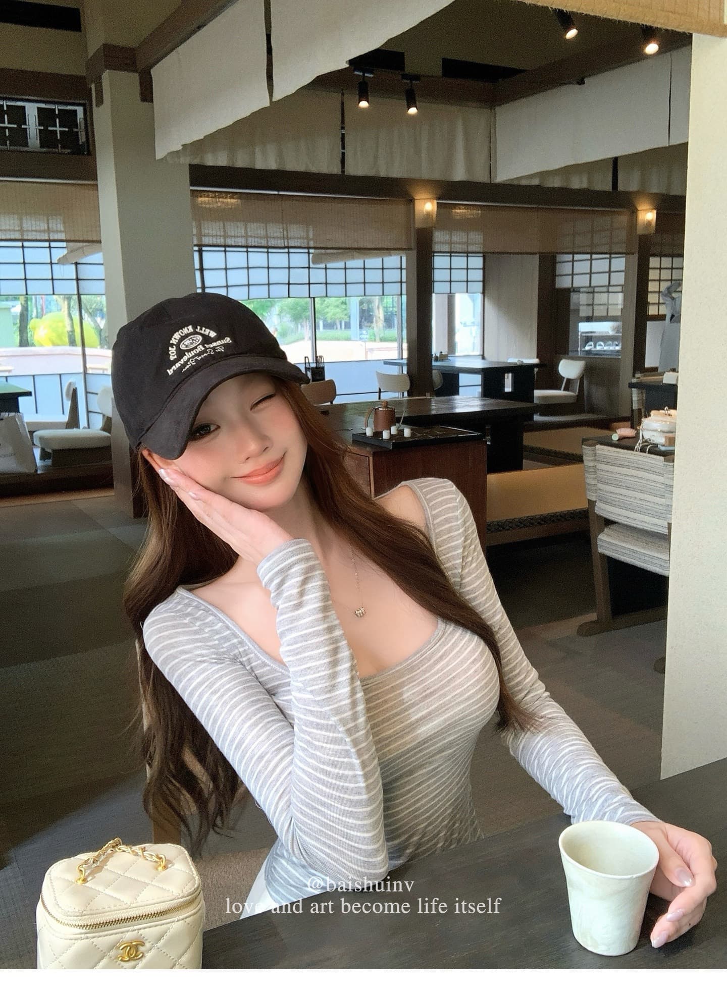 깊은 u 칼라 긴팔 티셔츠 여성 여름과 가을 얇은 스타일 한 부서 부드러운 허리 수축 핫걸 슬림해 보이는 다용도 작은 대중 스트라이프 맨위 상세 이미지 48