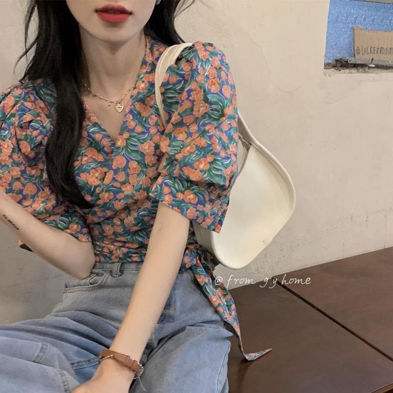 경관 그림 원본 금사 쉬폰 원단 레트로 핫걸 고급 파란색 레오파드 무늬 조끼 슬립 여성 의류 여름 이미지 3