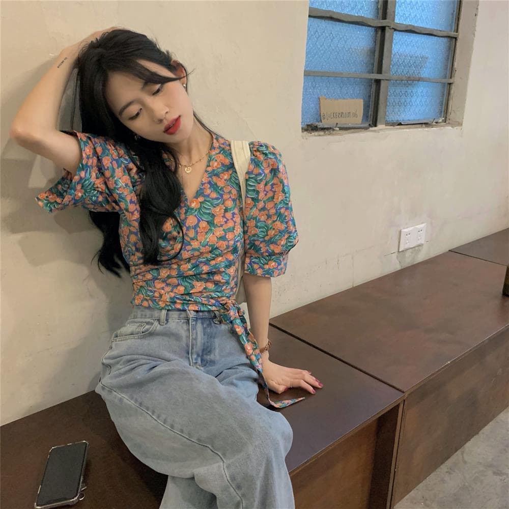 경관 그림 원본 금사 쉬폰 원단 레트로 핫걸 고급 파란색 레오파드 무늬 조끼 슬립 여성 의류 여름 상세 이미지 2