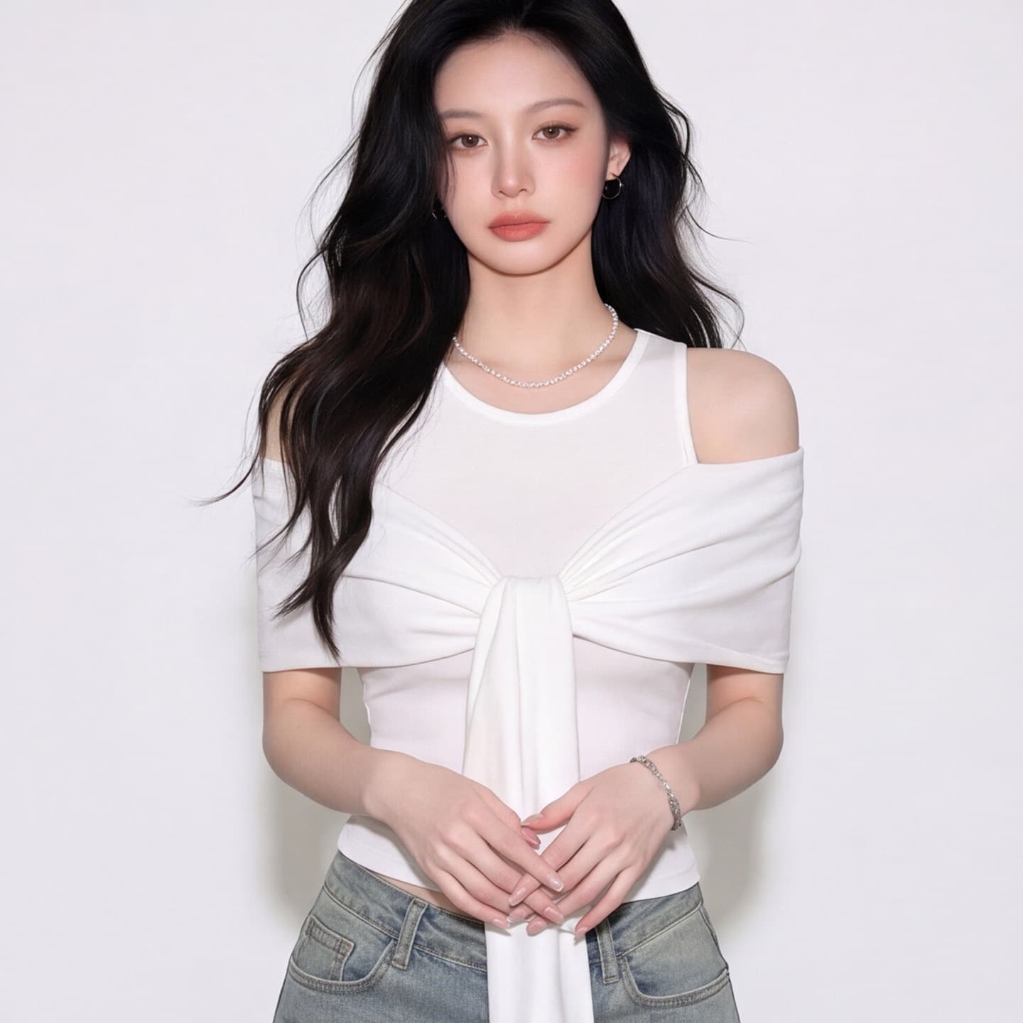 240 그램 사람들 면 패치워크 숄 페이크 레이어드 라운드 넥 민소매 티셔츠 여성 디자인 센스 몸매 가꾸기 쇼트 스타일 화이트 맨위