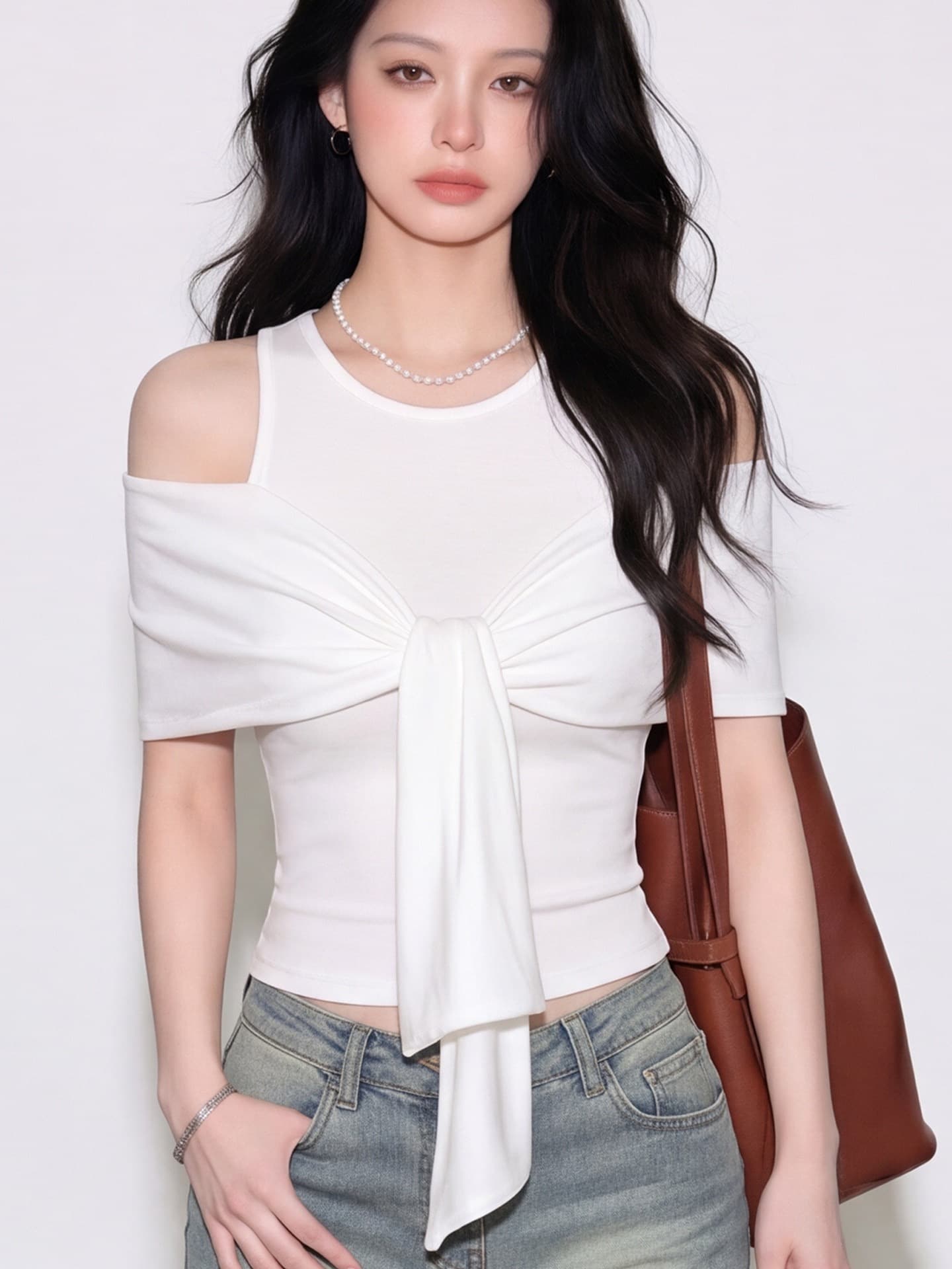 240 그램 사람들 면 패치워크 숄 페이크 레이어드 라운드 넥 민소매 티셔츠 여성 디자인 센스 몸매 가꾸기 쇼트 스타일 화이트 맨위 상세 이미지 3