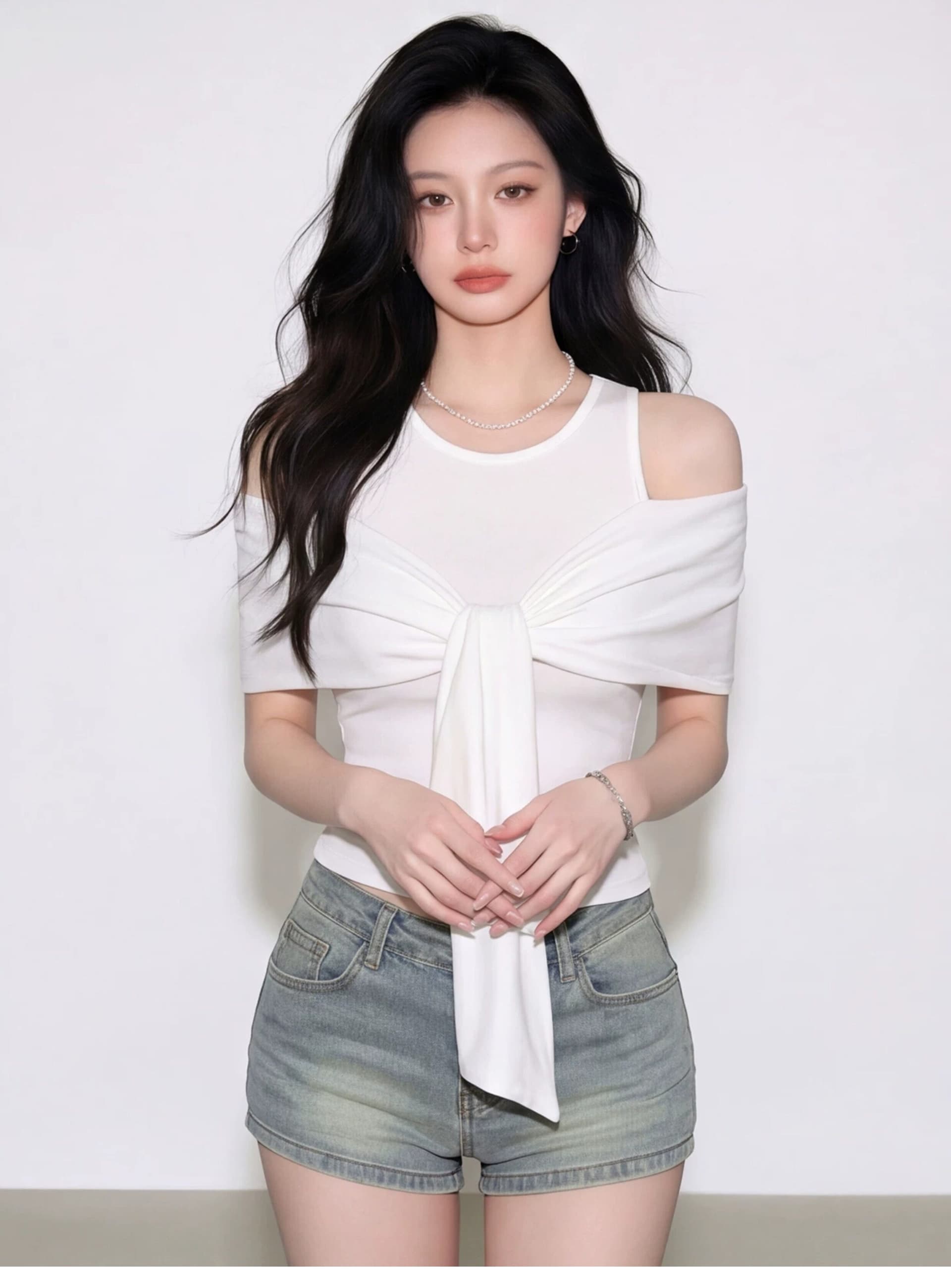 240 그램 사람들 면 패치워크 숄 페이크 레이어드 라운드 넥 민소매 티셔츠 여성 디자인 센스 몸매 가꾸기 쇼트 스타일 화이트 맨위 상세 이미지 5