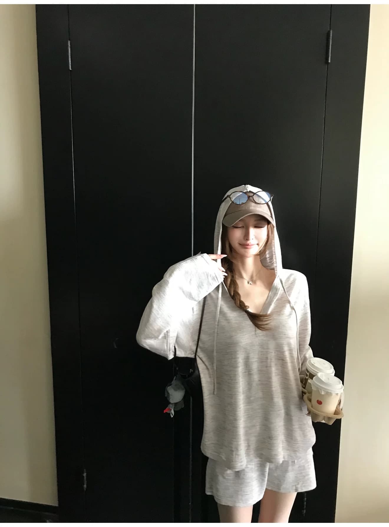 게으른 빛 산소 캐주얼 스포츠 슈트 여성 봄 여름 투피스 세트 반바지 후드티 루즈핏 가정 외출용 러닝 서비스 상세 이미지 45