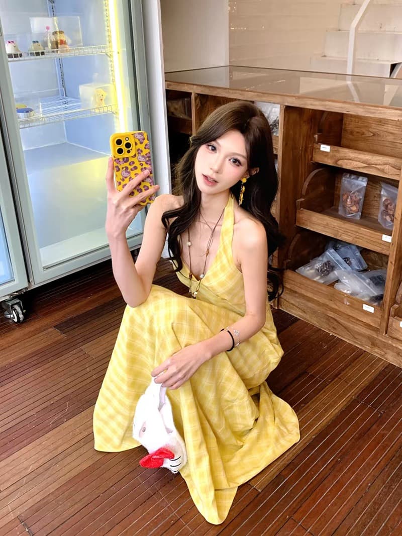 낭만주의 프랑스식 V넥 행침 목 여성 드레스 디자인 센스 태국 하이난 삼아 해변가 부드러운 휴가 바람 롱 스커트 이미지 4