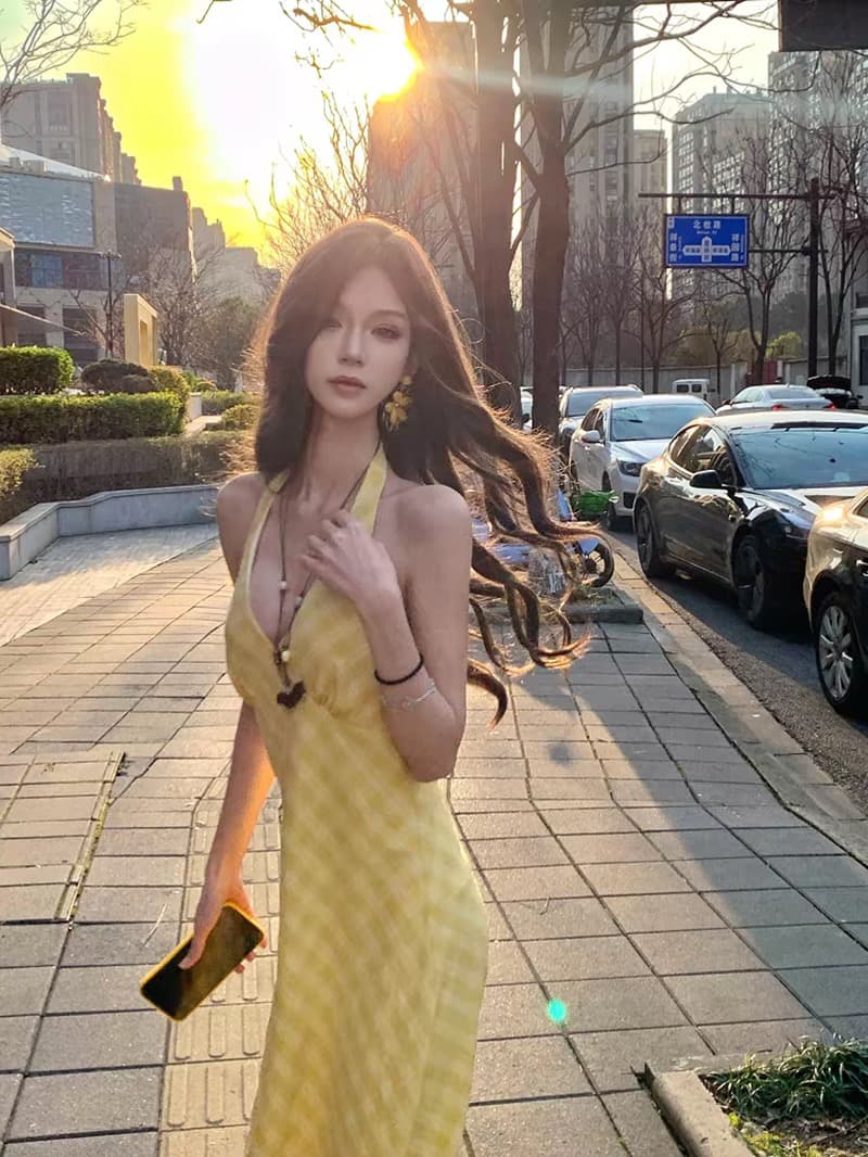 낭만주의 프랑스식 V넥 행침 목 여성 드레스 디자인 센스 태국 하이난 삼아 해변가 부드러운 휴가 바람 롱 스커트 이미지 3
