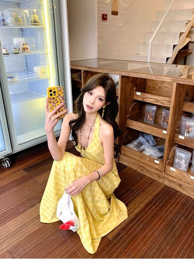 낭만주의 프랑스식 V넥 행침 목 여성 드레스 디자인 센스 태국 하이난 삼아 해변가 부드러운 휴가 바람 롱 스커트 상세 이미지 6