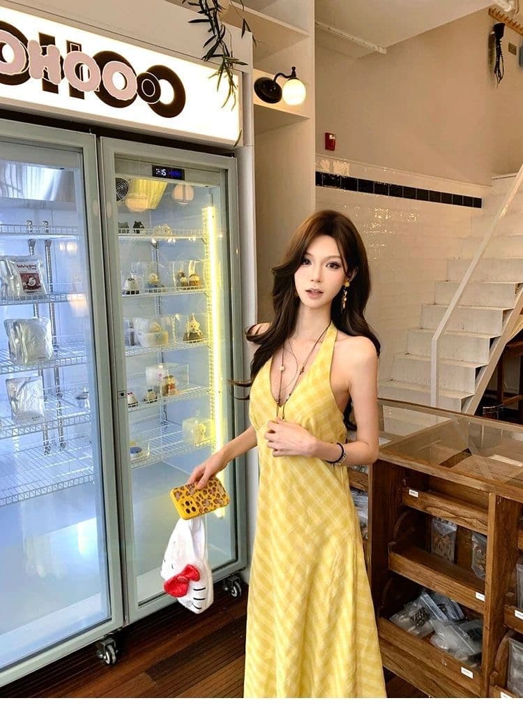 낭만주의 프랑스식 V넥 행침 목 여성 드레스 디자인 센스 태국 하이난 삼아 해변가 부드러운 휴가 바람 롱 스커트 상세 이미지 8