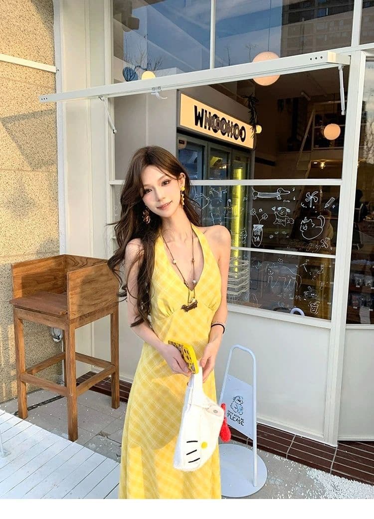 낭만주의 프랑스식 V넥 행침 목 여성 드레스 디자인 센스 태국 하이난 삼아 해변가 부드러운 휴가 바람 롱 스커트 상세 이미지 13