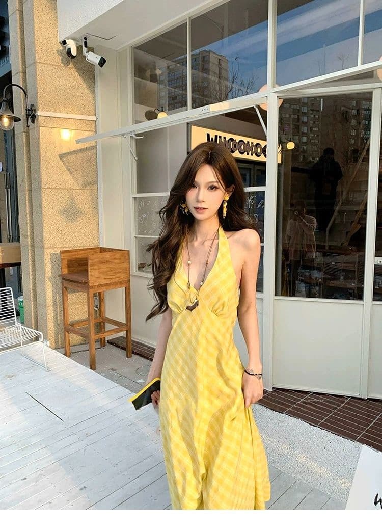 낭만주의 프랑스식 V넥 행침 목 여성 드레스 디자인 센스 태국 하이난 삼아 해변가 부드러운 휴가 바람 롱 스커트 상세 이미지 14
