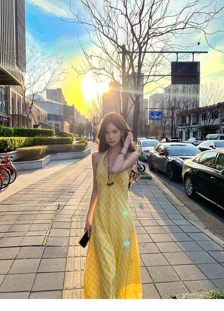 낭만주의 프랑스식 V넥 행침 목 여성 드레스 디자인 센스 태국 하이난 삼아 해변가 부드러운 휴가 바람 롱 스커트 상세 이미지 16