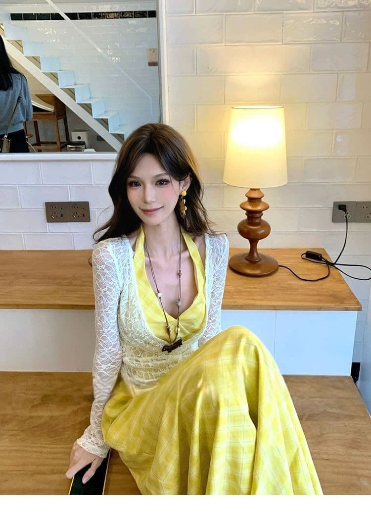 낭만주의 프랑스식 V넥 행침 목 여성 드레스 디자인 센스 태국 하이난 삼아 해변가 부드러운 휴가 바람 롱 스커트 상세 이미지 21