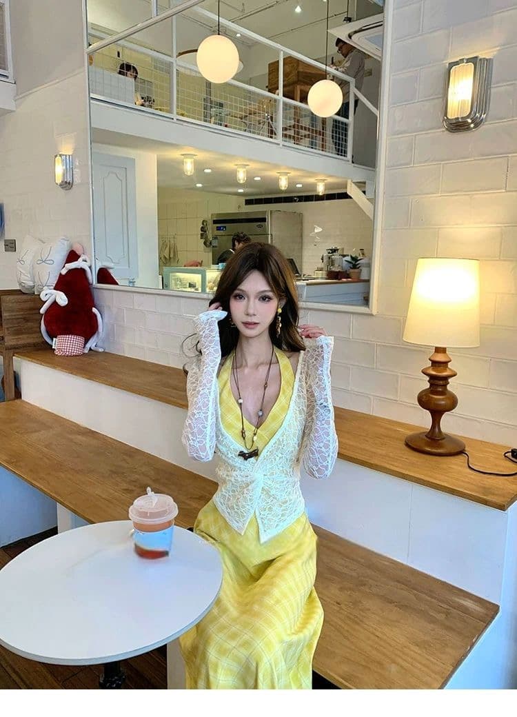 낭만주의 프랑스식 V넥 행침 목 여성 드레스 디자인 센스 태국 하이난 삼아 해변가 부드러운 휴가 바람 롱 스커트 상세 이미지 22