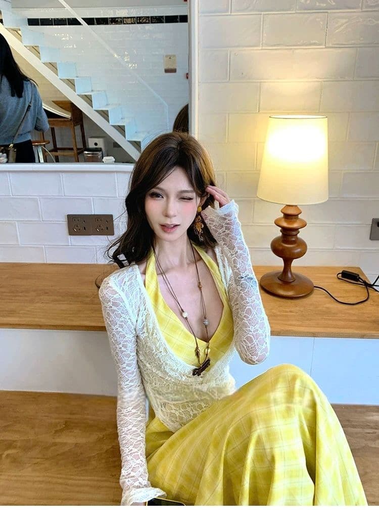 낭만주의 프랑스식 V넥 행침 목 여성 드레스 디자인 센스 태국 하이난 삼아 해변가 부드러운 휴가 바람 롱 스커트 상세 이미지 27