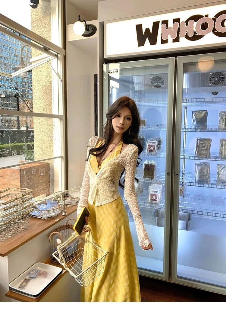 낭만주의 프랑스식 V넥 행침 목 여성 드레스 디자인 센스 태국 하이난 삼아 해변가 부드러운 휴가 바람 롱 스커트 상세 이미지 30