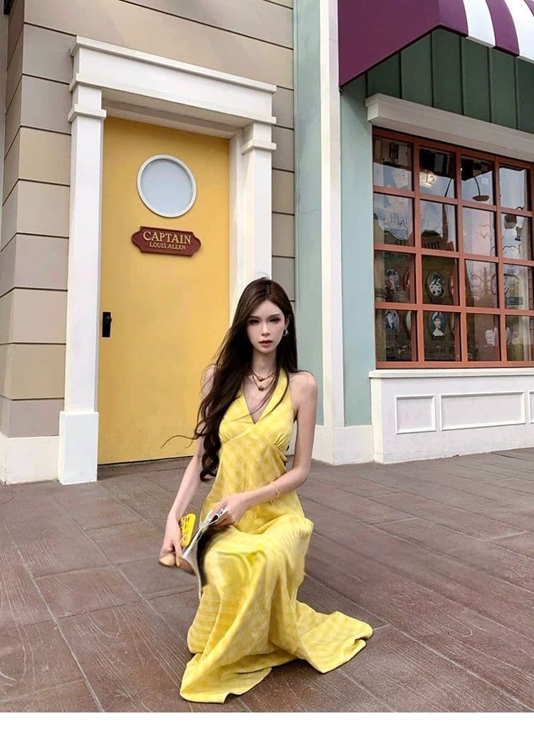 낭만주의 프랑스식 V넥 행침 목 여성 드레스 디자인 센스 태국 하이난 삼아 해변가 부드러운 휴가 바람 롱 스커트 상세 이미지 38