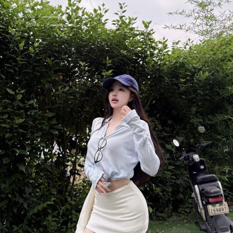 눈꽃 면 POLO 칼라 긴팔 티셔츠 여성 여름 얇은 스타일 통기성 태양 보호 셔츠 몸매 가꾸기 다용도 맨위 chic 트렌디
