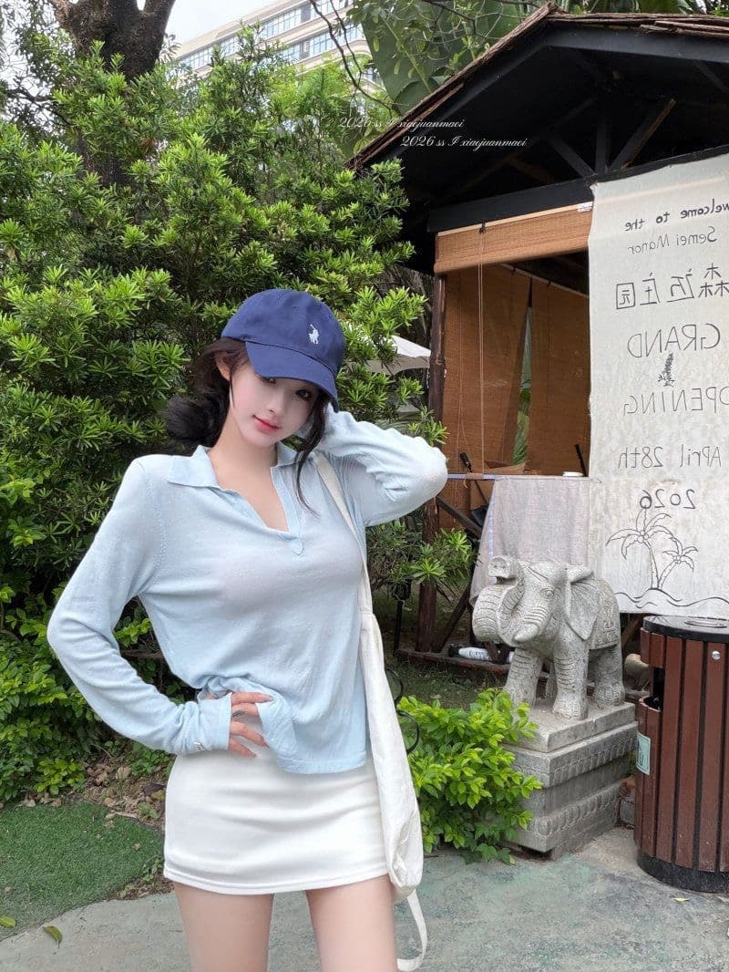 눈꽃 면 POLO 칼라 긴팔 티셔츠 여성 여름 얇은 스타일 통기성 태양 보호 셔츠 몸매 가꾸기 다용도 맨위 chic 트렌디 상세 이미지 16