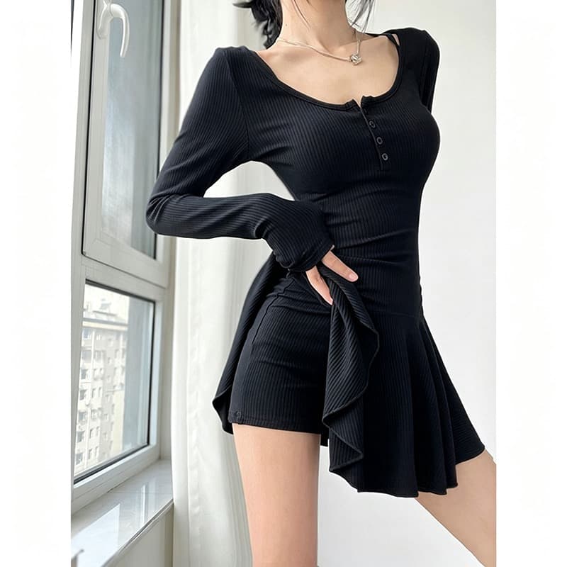 가을 순수한 욕망 섹시함 핫걸 chic 단색 드레스 다용도 반바지 발레 바람 슬림해 보이는 몸매 가꾸기 두 조각 여성 세트 이미지 3