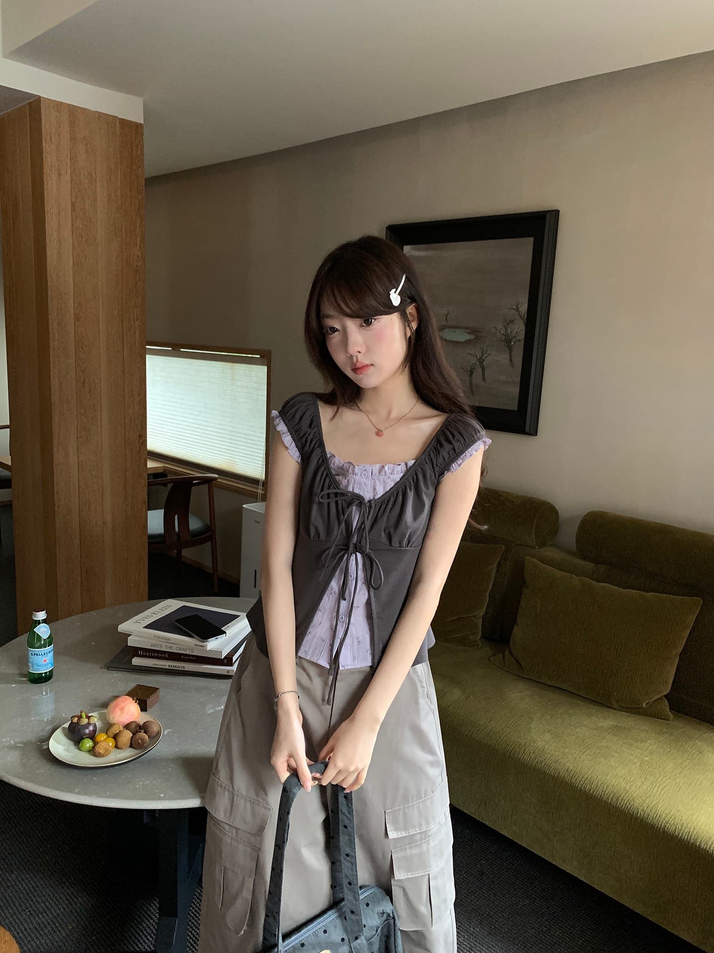 hollyii 한 부서 레트로 허리 수축 디자인 센스 페이크 레이어드 작은 셔츠 꽃무늬 스트랩 여성 셔츠 2026 새로운 상세 이미지 8